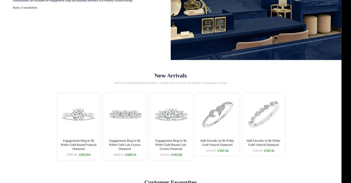 Fine Diamonds R Us storefront: new arrivals and recommended jewellery